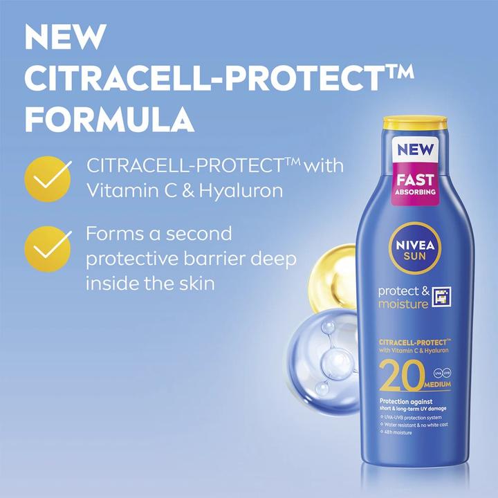 Produktbild NIVEA Sun Protect & Moisture (Sonnencreme, SPF 20, 200 ml, 150 g)