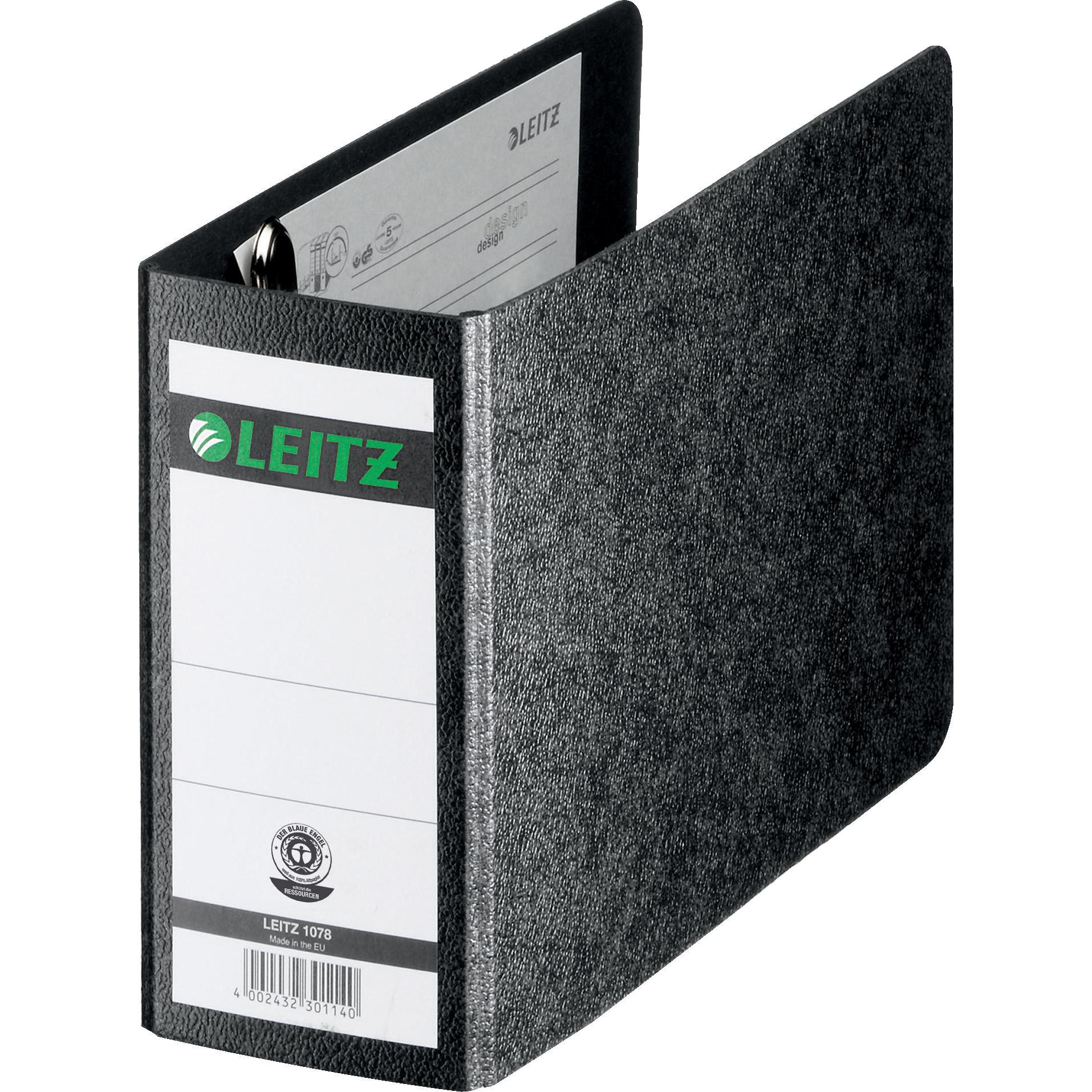 Thumbnail - Leitz, Ordner, Hartpappe-Ordner, 180 Grad, DIN A6 quer, 75 mm,schwarz Einband aus Hartpappe, mit aufgeklebtem (A6, 77 mm...