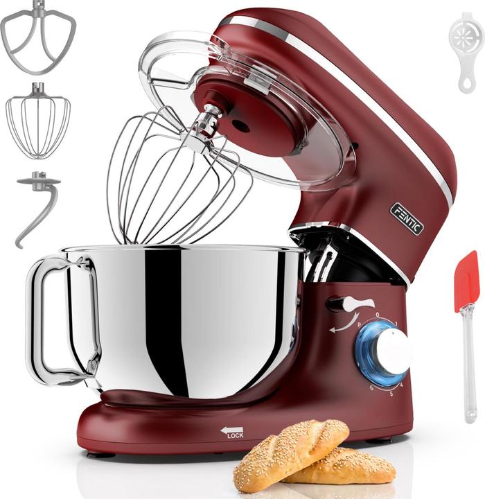 Fentic Keukenmachine - 1500W - RVS Mengkom (6,2 L) - Keukenrobot - Mixer met Garde, Deeghaak en Menghaak - (2000 W, 6.20 l)