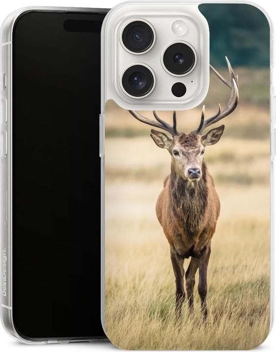 Produktbild DeinDesign Silikon Hülle für Apple iPhone 15 Pro Handyhülle Case Smartphone Schutzhülle Hirsch Wald Wiese (Apple iPhone 15 Pro)