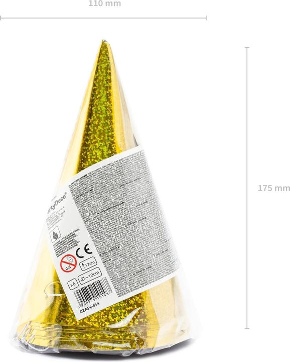 Actual product image Partydeco Partyhüte holografisch Gold, 16 x 10 cm, 6 Stück (6 pcs.)