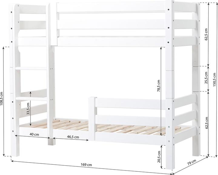 Image du produit Hoppekids ECO Luxury Lit superposé 70x160 cm avec deux barrières de sécurité, blanc (70 x 160 cm)