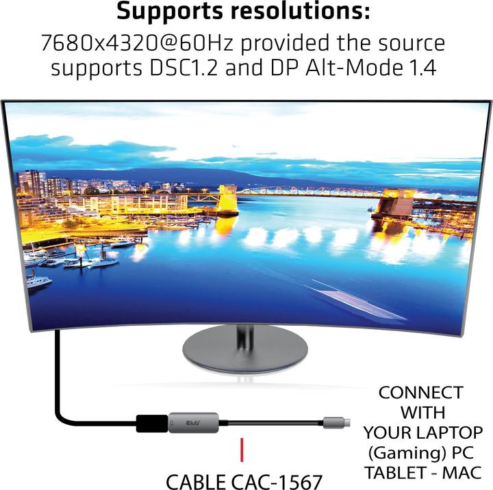 Produktbild Club 3D Adapter USB Type C - DisplayPort 1.4 (DP, 22 cm)