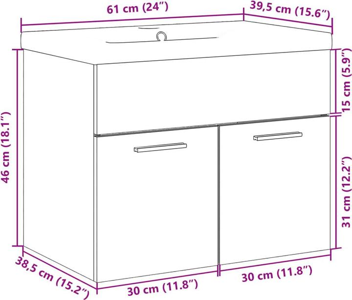 Image du produit vidaXL Meuble sous-vasque mural Meuble de salle de bains avec vasque encastrée