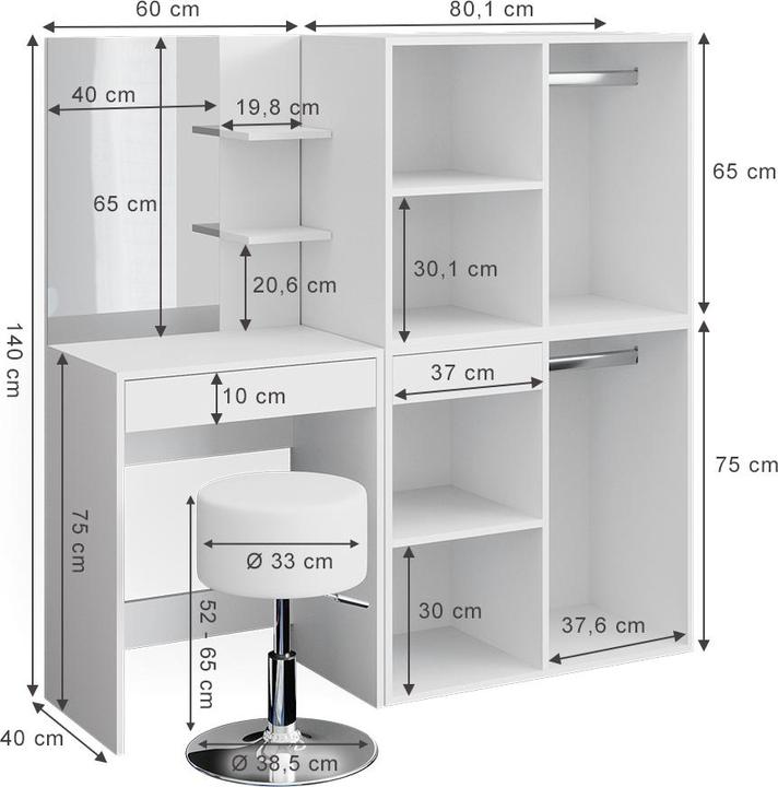 Produktbild Vicco Isabelle mit Hocker und Schrank (140 x 40 x 140 cm)
