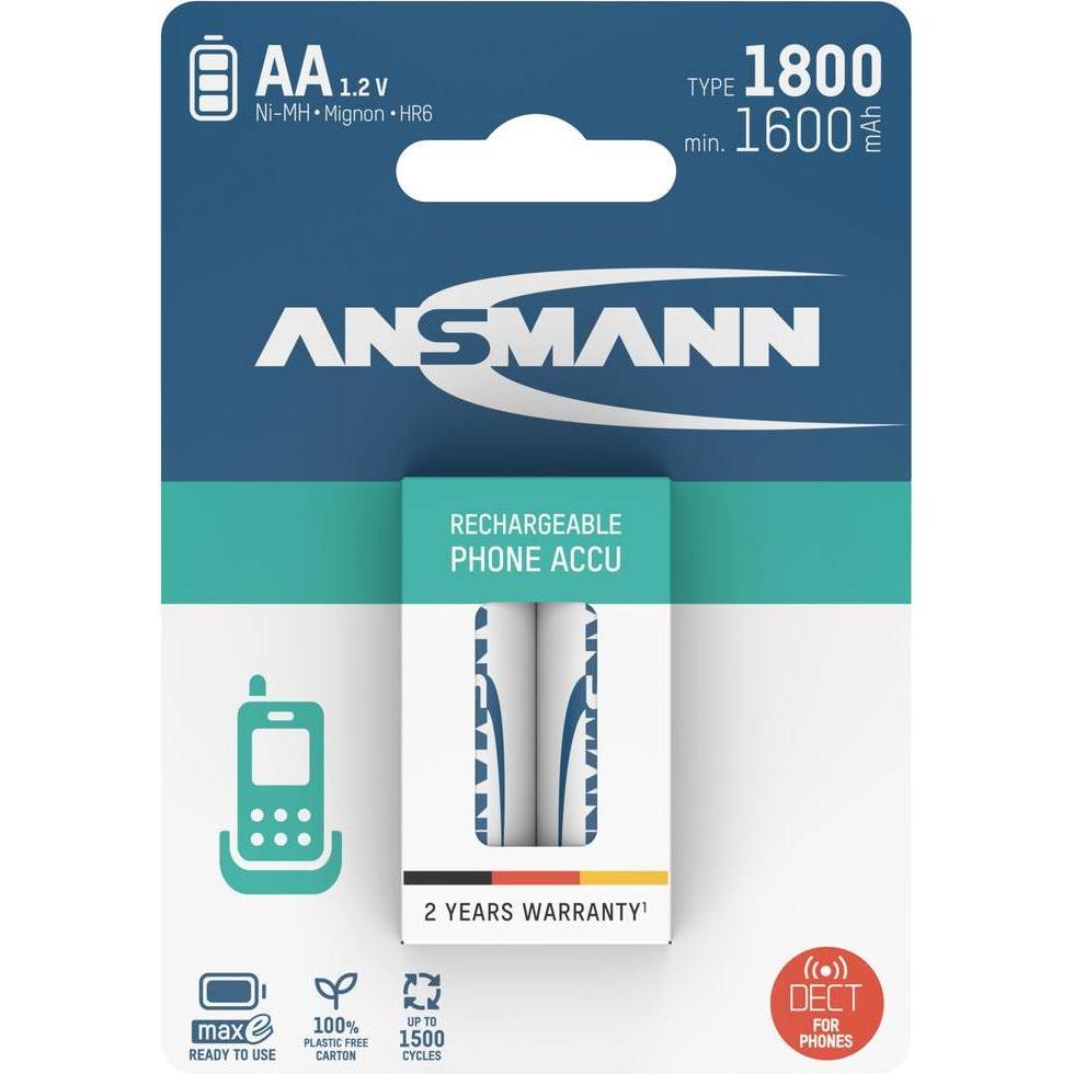 Thumbnail - Ansmann 1312-0038 Mignon (AA)-Akku NiMH 1600 mAh 1.2 V 2 St. (2 Stk., AA, 1600 mAh), Batterien + Akkus