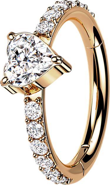 Produktbild Star Piercing Micro Segmentring klappbar rosegold seitlich Kristalle und Kristallherz silber (Titan, ohne Messing)