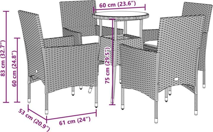 Produktbild vidaXL Garten Essgruppe (60 x 60 x 75 cm)