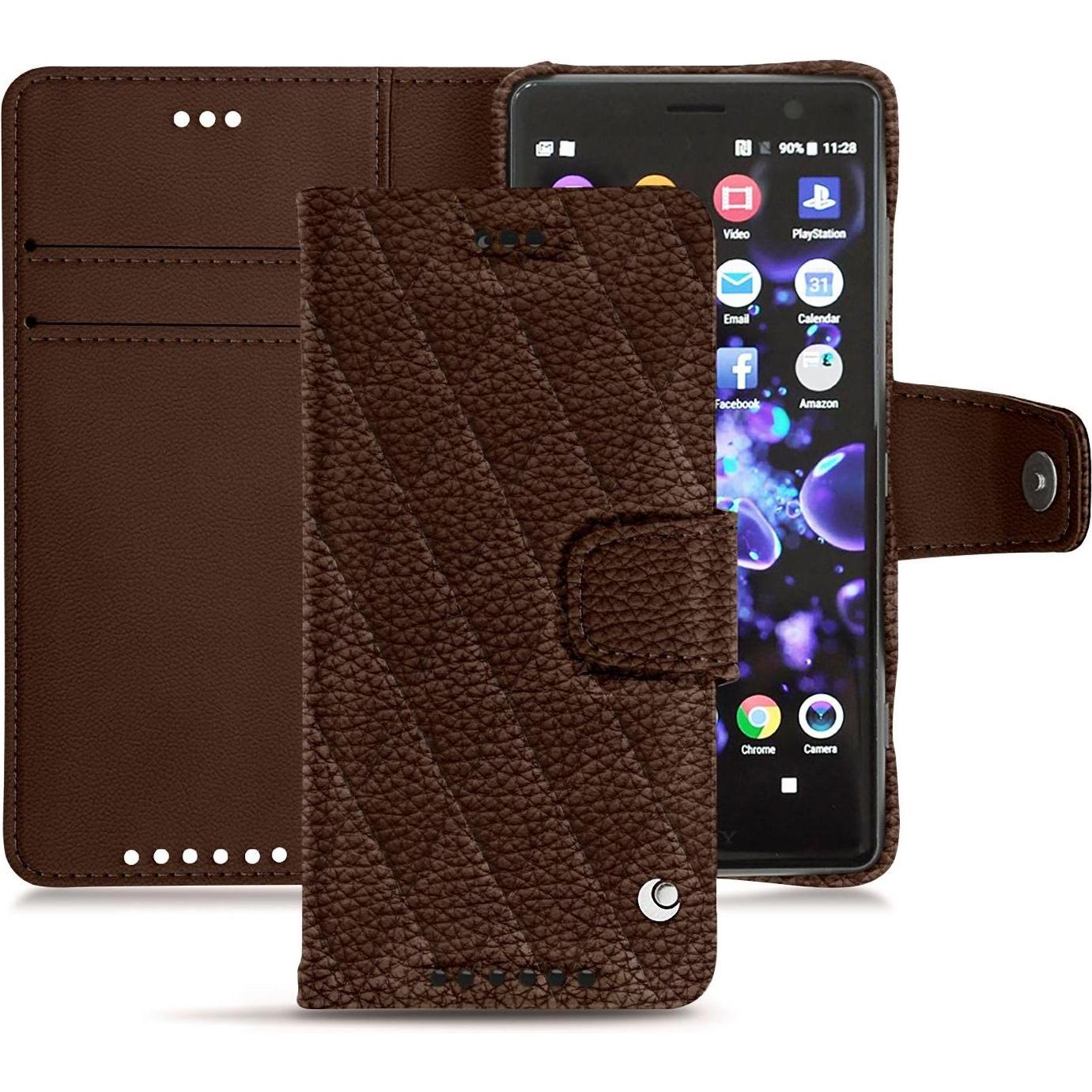 Noreve Lederschutzhülle Wallet (Sony Xperia XZ2 Compact), Smartphone Hülle, Braun
