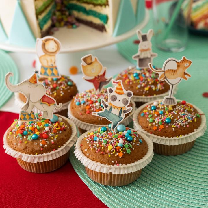 Set per Decorazione Torta Circo con 5 Topper Picks e Candelina Numerale