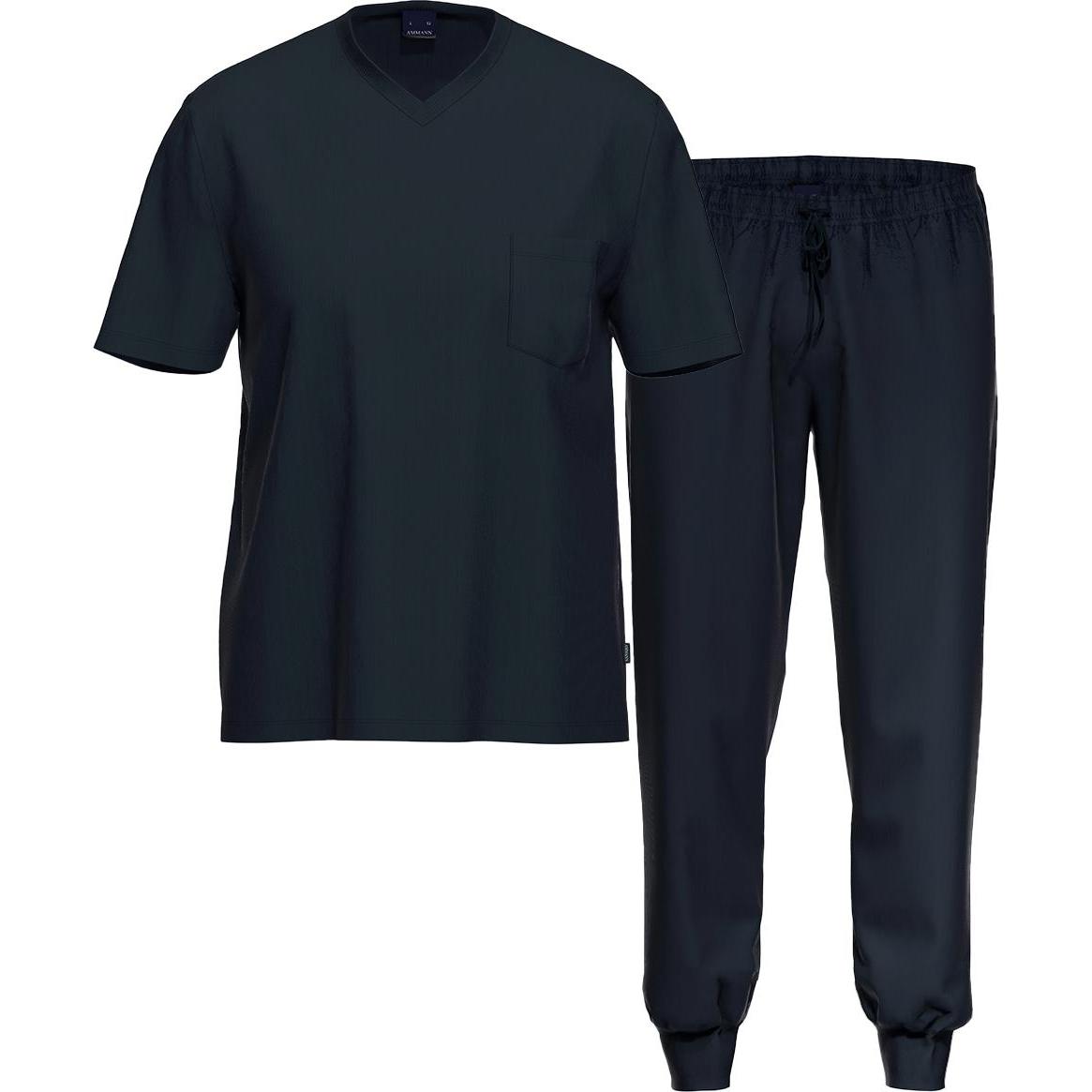 Thumbnail - Ammann, Herren, Pyjama, Organic Cotton Schlafanzug - T-Shirt mit Hose lang mit Bündchen, Blau, (XXL)