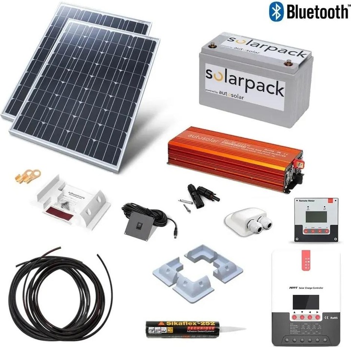 Produktbild Autosolar Solaranlage Komplettpaket 670W mit Lithiumbatterie 100Ah 24V und 2000W-Wechselrichter 24V zu 230V (670 W)