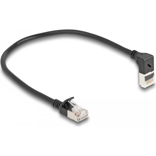 Delock RJ45 Netzwerkkabel Cat.6A S/FTP Slim 90° unten gewink (S/FTP, CAT6a, 0.25 m), Netzwerkkabel