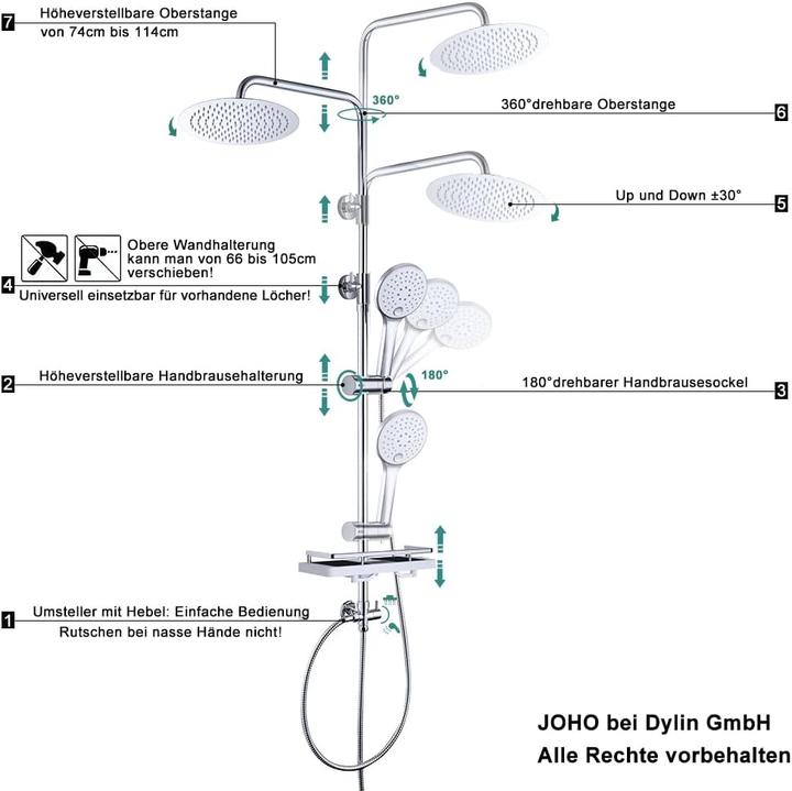 Actual product image Joho D20 Regendusche Duschsystem mit Ablage