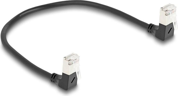 Actual product image Delock RJ45 network cable Cat.6A S/FTP Slim 90° bottom / bottom (S/FTP, CAT6a, 0.25 m)