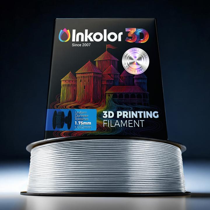 Immagine prodotto Inkolor 3D Filament Silk PLA+ Silber (PLA+, 1.75 mm, Argento)