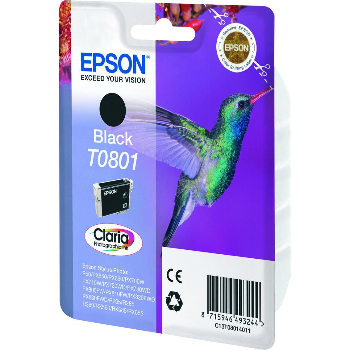 Epson, Druckerpatrone, T0801 - Schwarz - Original - Blister mit RF- / aktustischem Alarmsignal (BK)