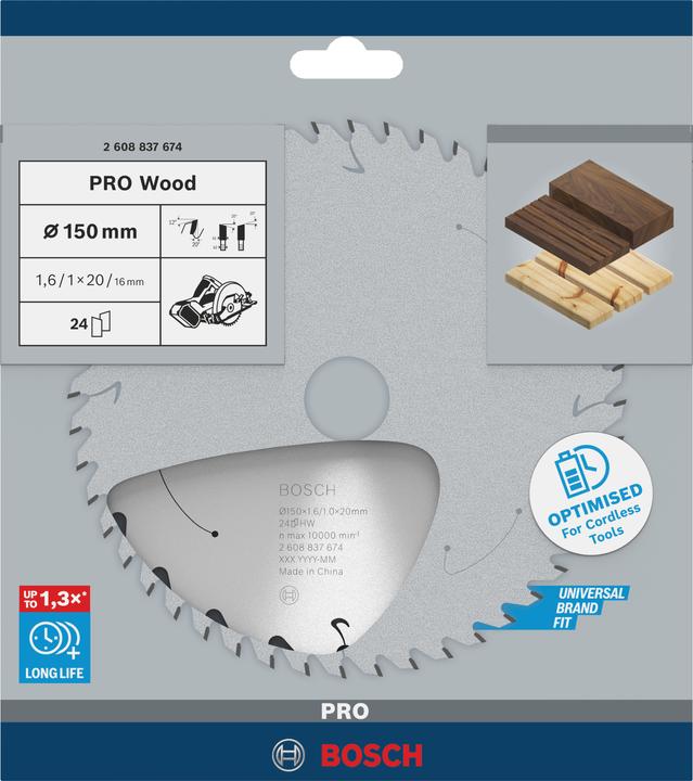 Productafbeelding Bosch Professional Zubehör Cirkelzaagblad Standaard voor hout, 150x1,6/1x20, 24 tanden