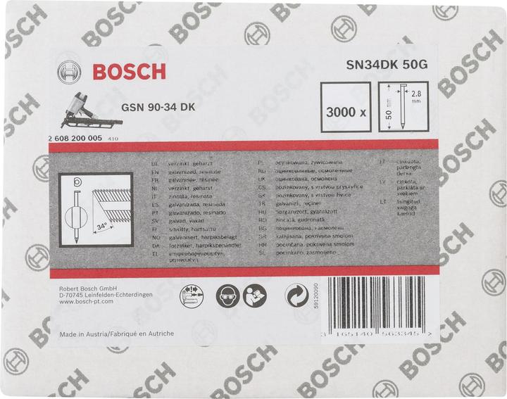 Produktbild Bosch Professional Zubehör D-Kopf Streifennagel SN34DK 50G, 2,8 mm, 50 mm, verzinkt, glatt