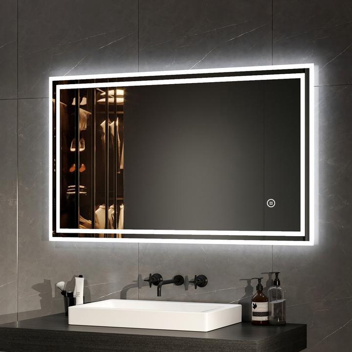 Produktbild Emke Badspiegel mit Beleuchtung 100*60cm,Beschlagfrei, Kaltweiss6500K, Dimmbar, Touch Schalter