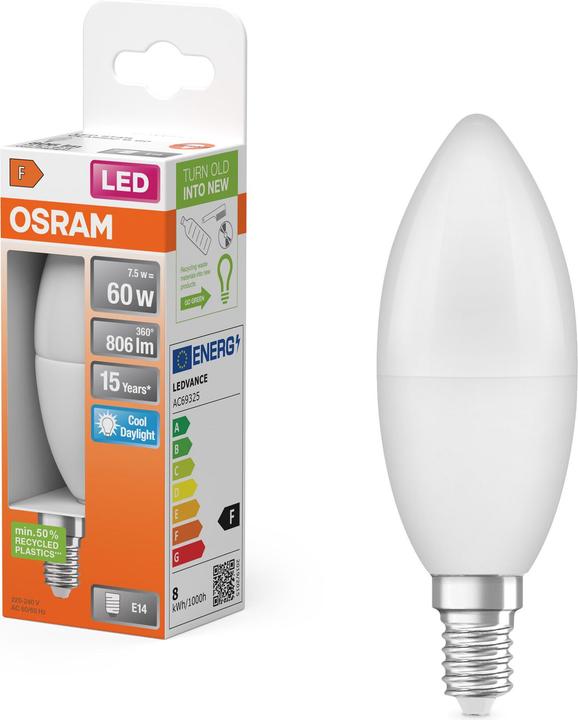 Produktbild Osram 4099854023026 LED EEK F (A - G) E14 Kerzenform 7 W = 60 W Kaltweiss (Ø x H) (E14, 806 lm, 1x)