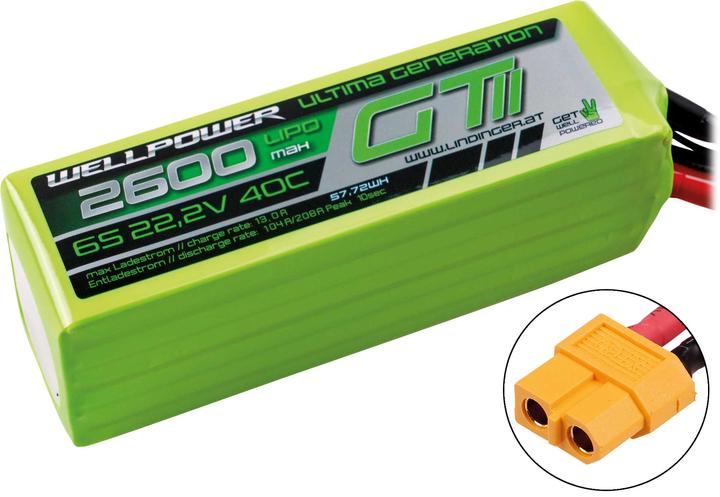 Actual product image Wellpower LIPO AKKU ULTIMA GT II 2600 mAh / 22,2 Volt 6S 40/80C CH5/8 XT-60 (22.20 V, 2600 mAh)