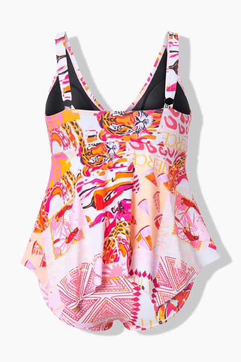 Actual product image Ulla Popken Patch Print Pointed Hem Tankini Set (48 B)