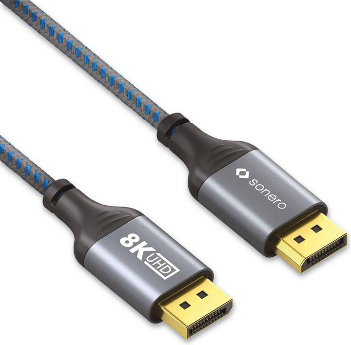 Actual product image Sonero DisplayPort cable, male/male, 8K60, grey/blue, 2 m (2 m, DisplayPort, 1.4)