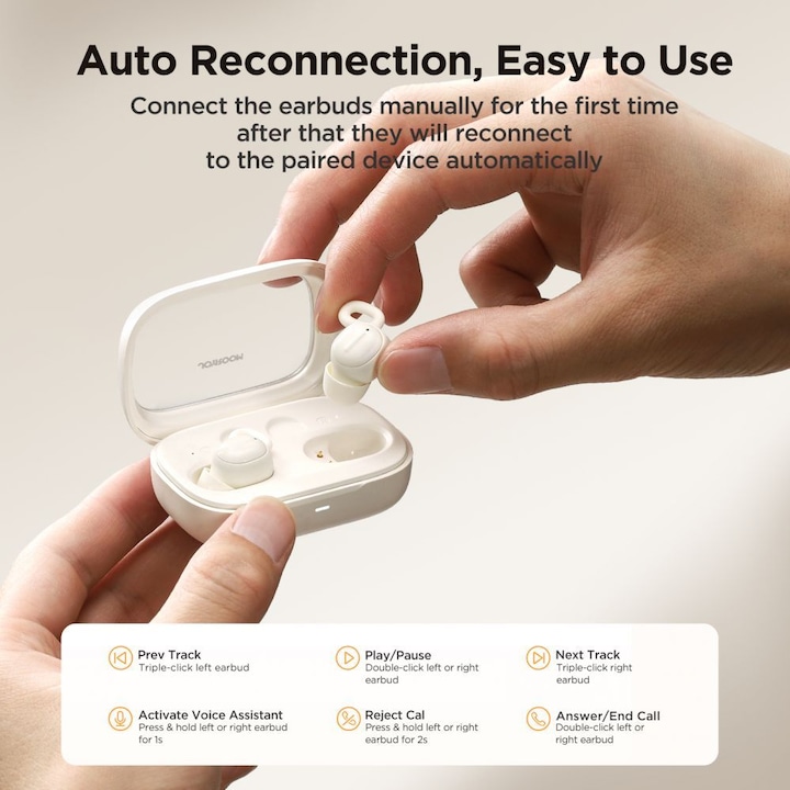 Actual product image Joyroom JR-TS1 Cozydots Series TWS headphones with Bluetooth 5.3 and noise cancellation - white (NC, 4 h, Wireless)