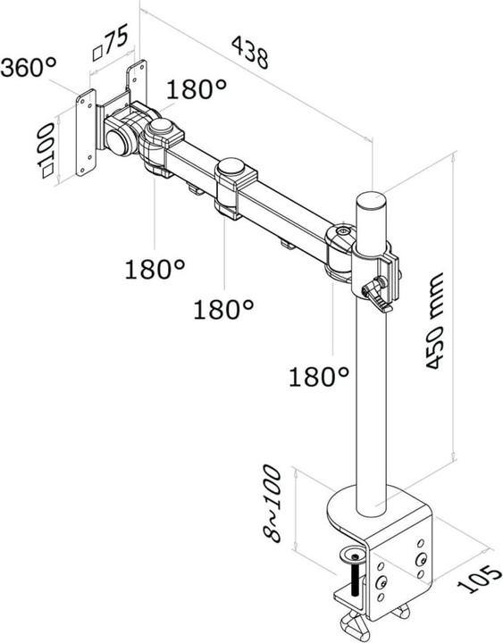Produktbild Neomounts LCD-Monitorius-Arm (Klemme) – 5 Bewegungen – Länge 434 mm (Tisch, 27", 10 kg)