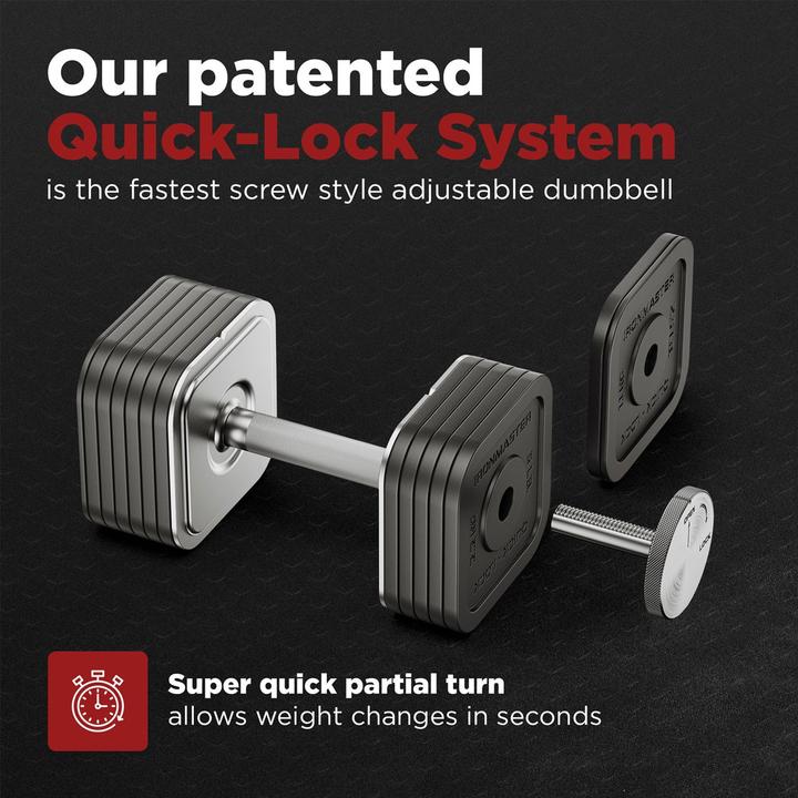 Actual product image Ironmaster Quick-Lock Dumbbell Handle Set Adjustable 68 kg