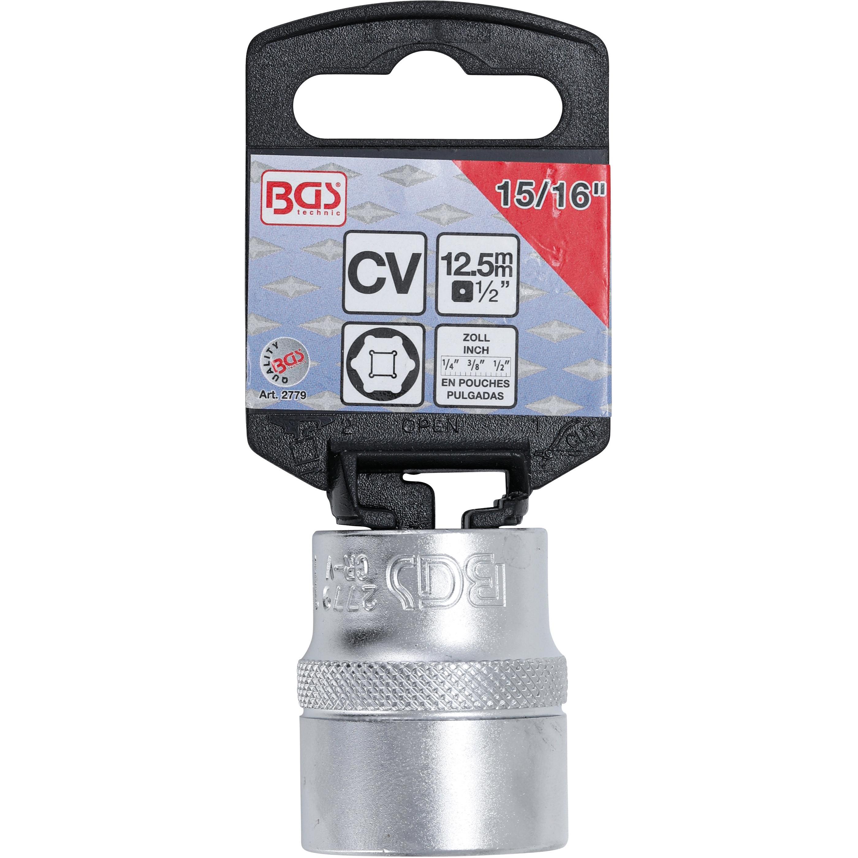 Thumbnail - BGS, Steckschlüssel + Stecknuss, Steckschlüssel-Einsatz Sechskant Antrieb Innenvierkant 12,5 mm (1/2") SW 15/16" (15/16"...