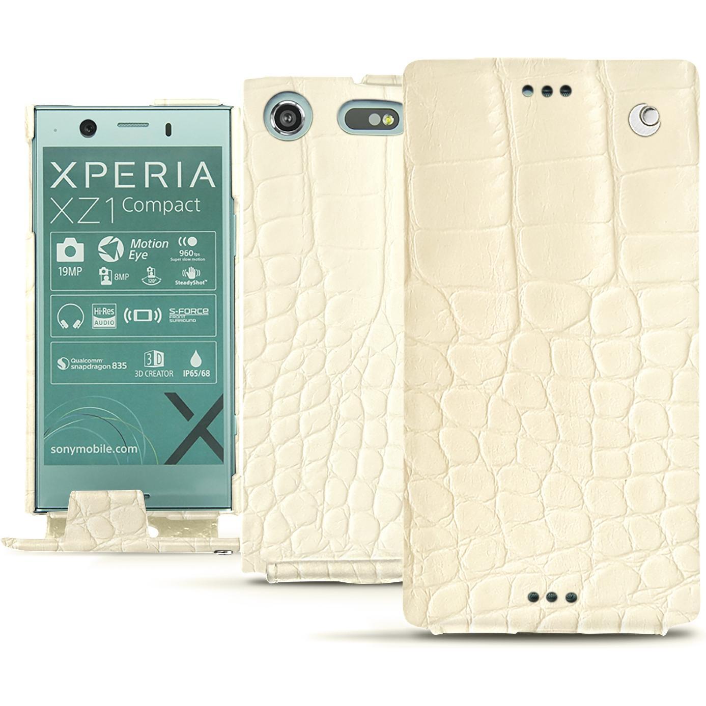 Noreve Lederschutzhülle vertikal (Sony Xperia XZ1 Compact), Smartphone Hülle, Weiss