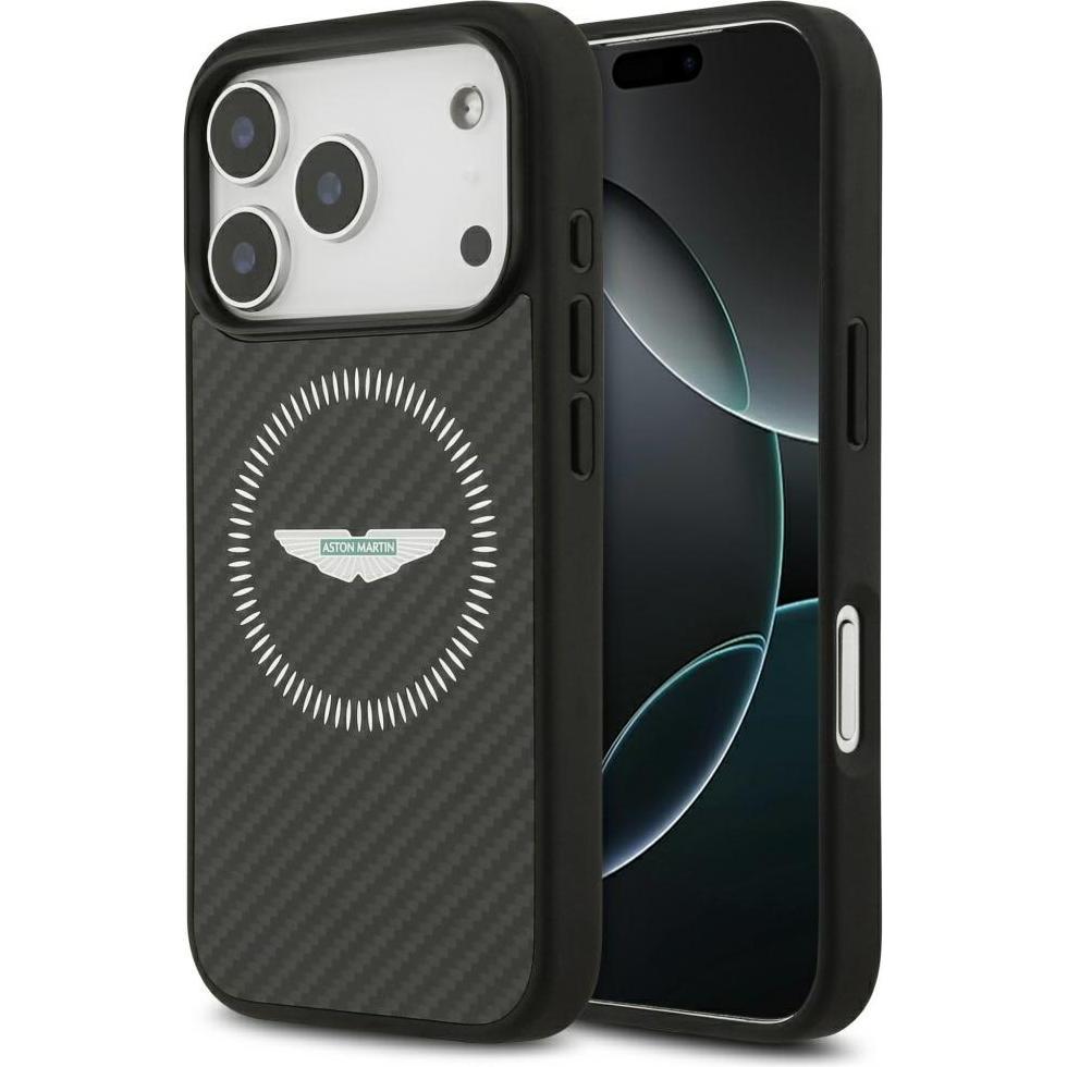 Aston Martin Case HC Kevlar Counter Design MagSafe for iPhone 17 Pro black (Apple iPhone 17 Pro), Cover smartphone, Nero