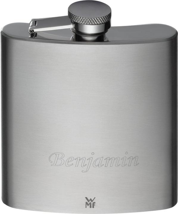 WMF Flachmann Set 6tlg mit Schnapsgläser Trichter Manhattan Edelstahl mattiert (200 ml)