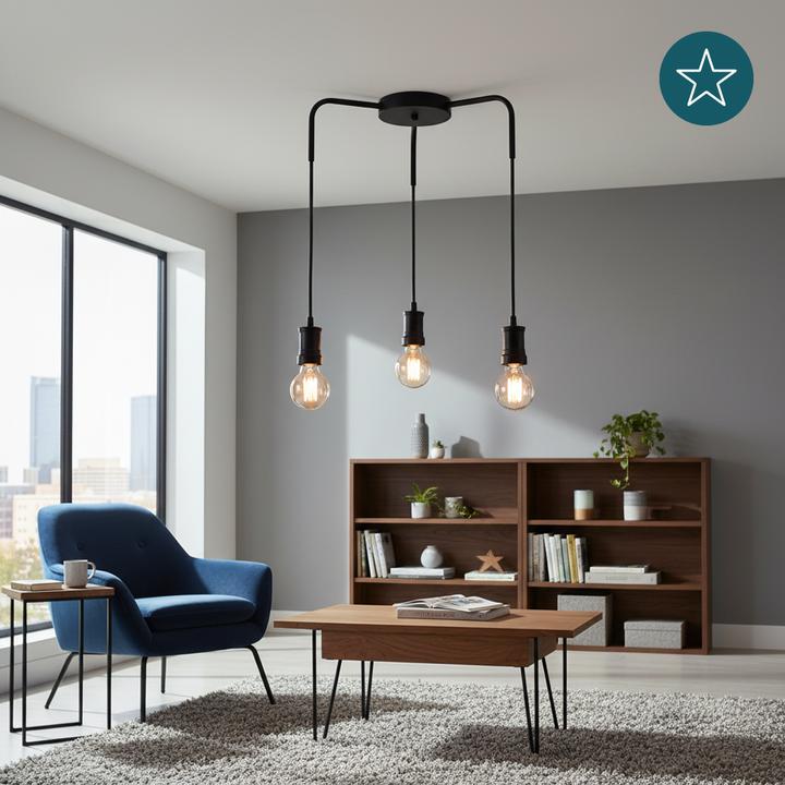 Produktbild Luxula Pendelleuchte Industrial 3 flammig, für 3 x E27, Metall, 1,5 m Textilkabel, schwarz (E27)