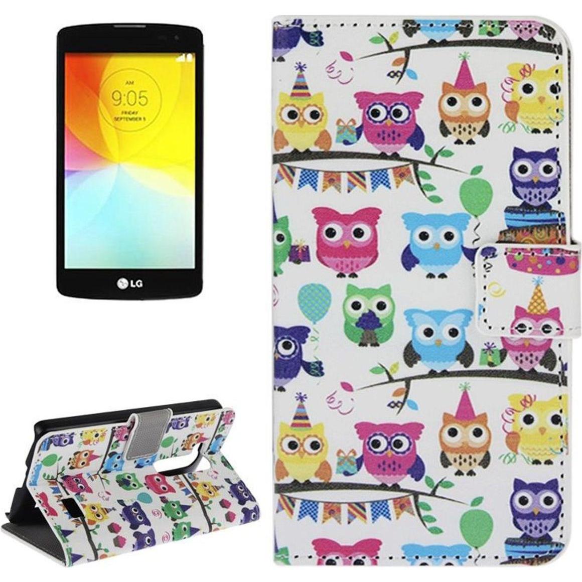 Thumbnail - König Design Schutzhülle Handytasche (Flip Quer) für Handy LG L Fino D290N D295 Bunte Eulen Party (LG L FIno), Smartphon...