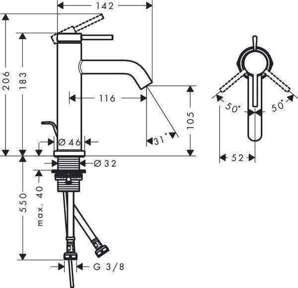 Immagine prodotto hansgrohe Tecturis S miscelatore monocomando per lavabo 110, sporgenza 116 mm, 73310