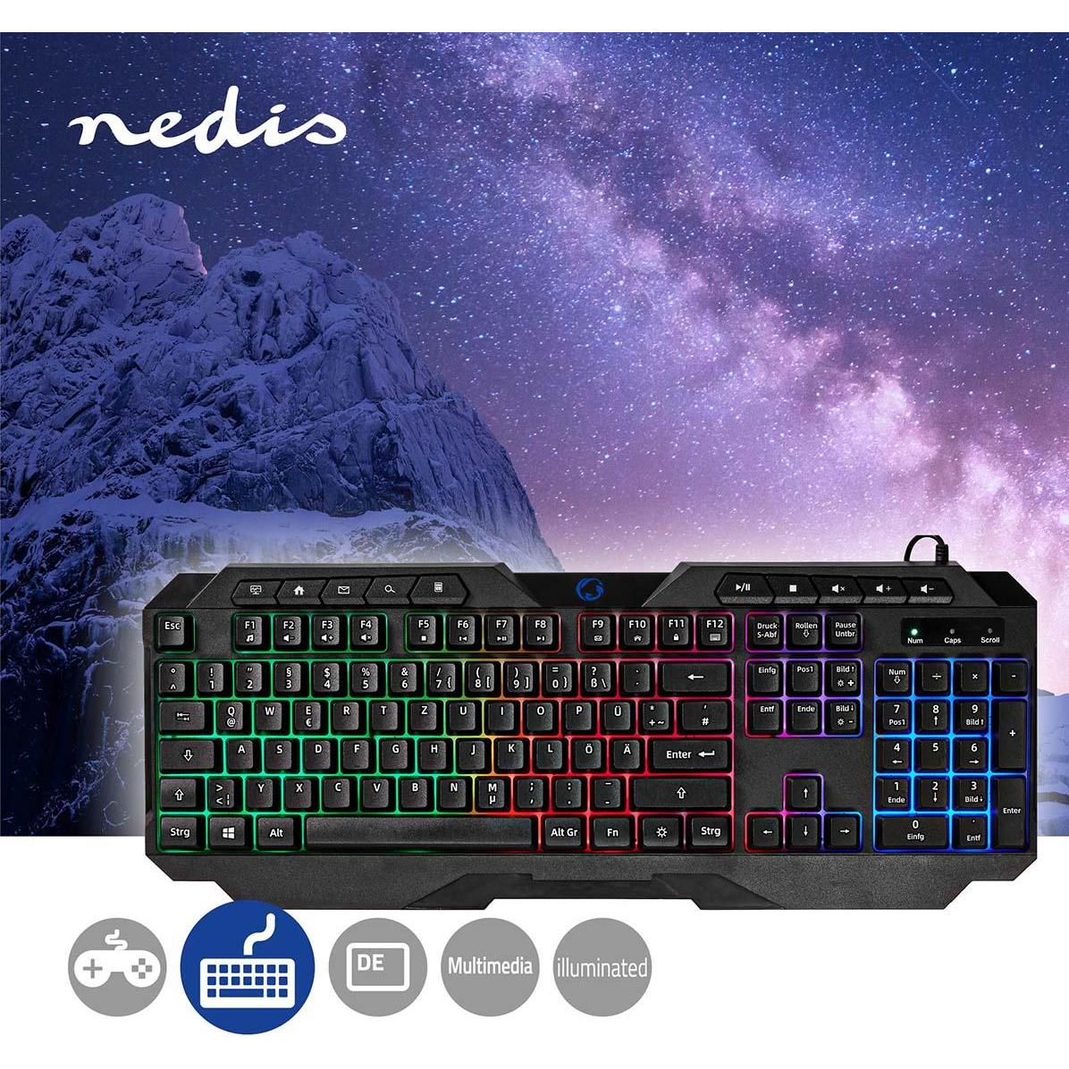 Thumbnail - Nedis Wired Gaming Keyboard USB Type-A Folientasten LED QWERTZ DE-Layout Netzkabellänge: (DE, Kabelgebunden), Tastatur, ...