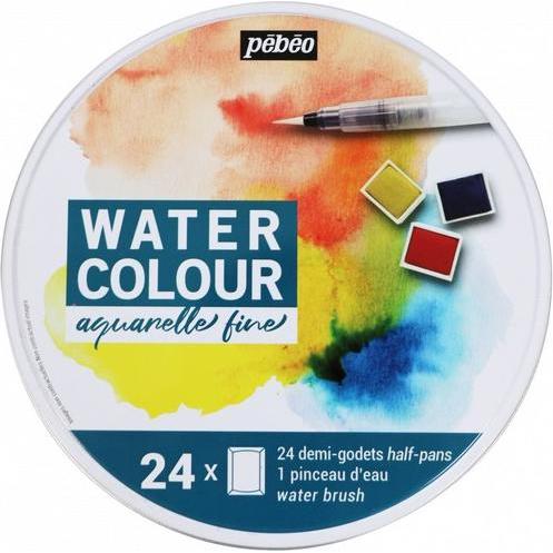 Thumbnail - Pebeo, Künstlerfarbe + Bastelfarbe, Feine Aquarellfarben Runder Metallkasten: 24 Halbe Näpfchen
