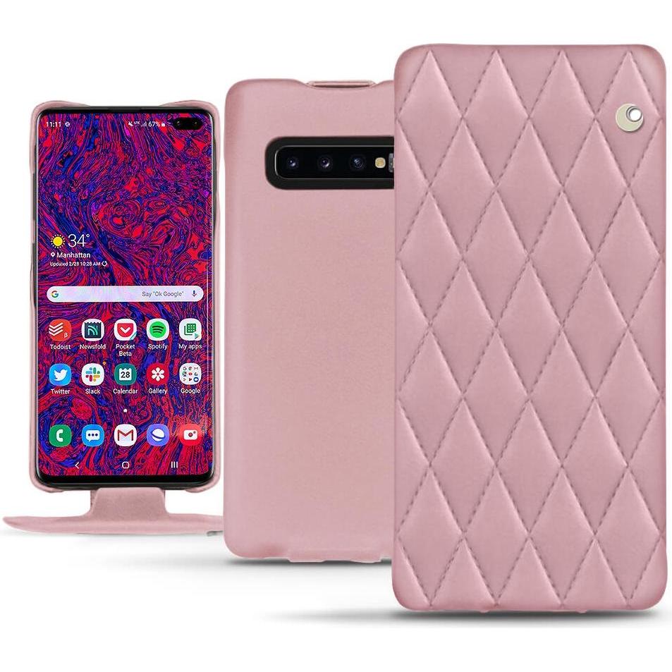 Noreve Lederschutzhülle vertikal (Samsung Galaxy S10+), Smartphone Hülle, Rosa