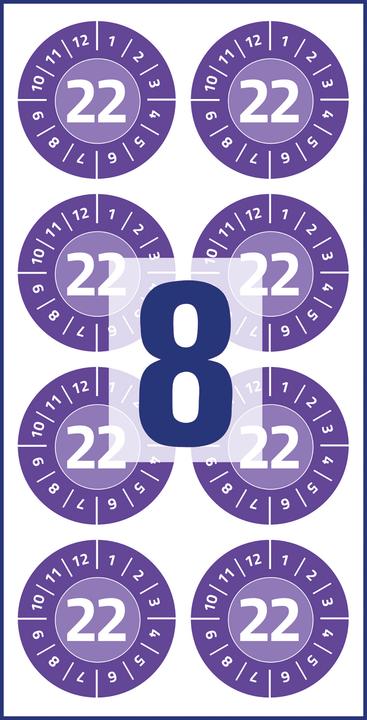 Produktbild Avery Dennison Zweckform Prüfplaketten, 2022, NoPeel, violett, 30 mm abziehsicher, aus Sicherheits-Folie, hinterläs