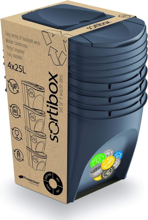 Actual product image Prosperplast Set of 4 waste bins SORTIBOX ANTRACIT 392x293x325 (25 l)
