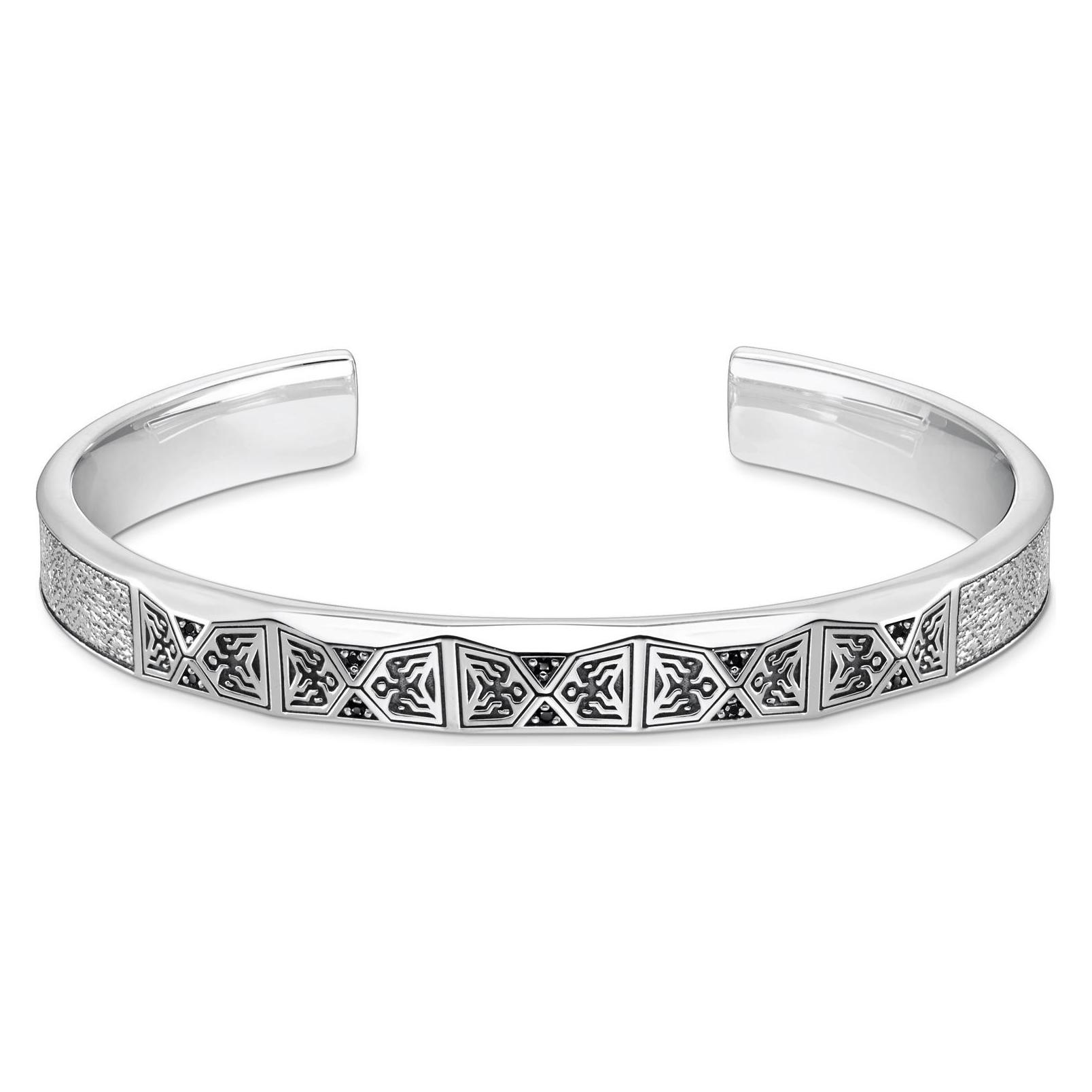 Thomas Sabo, Armschmuck, Armreif Facettiertes Design Mit Schwarzen Steinen Silber, (17.50 cm, Geschwärzt, 925 Sterling Silber)