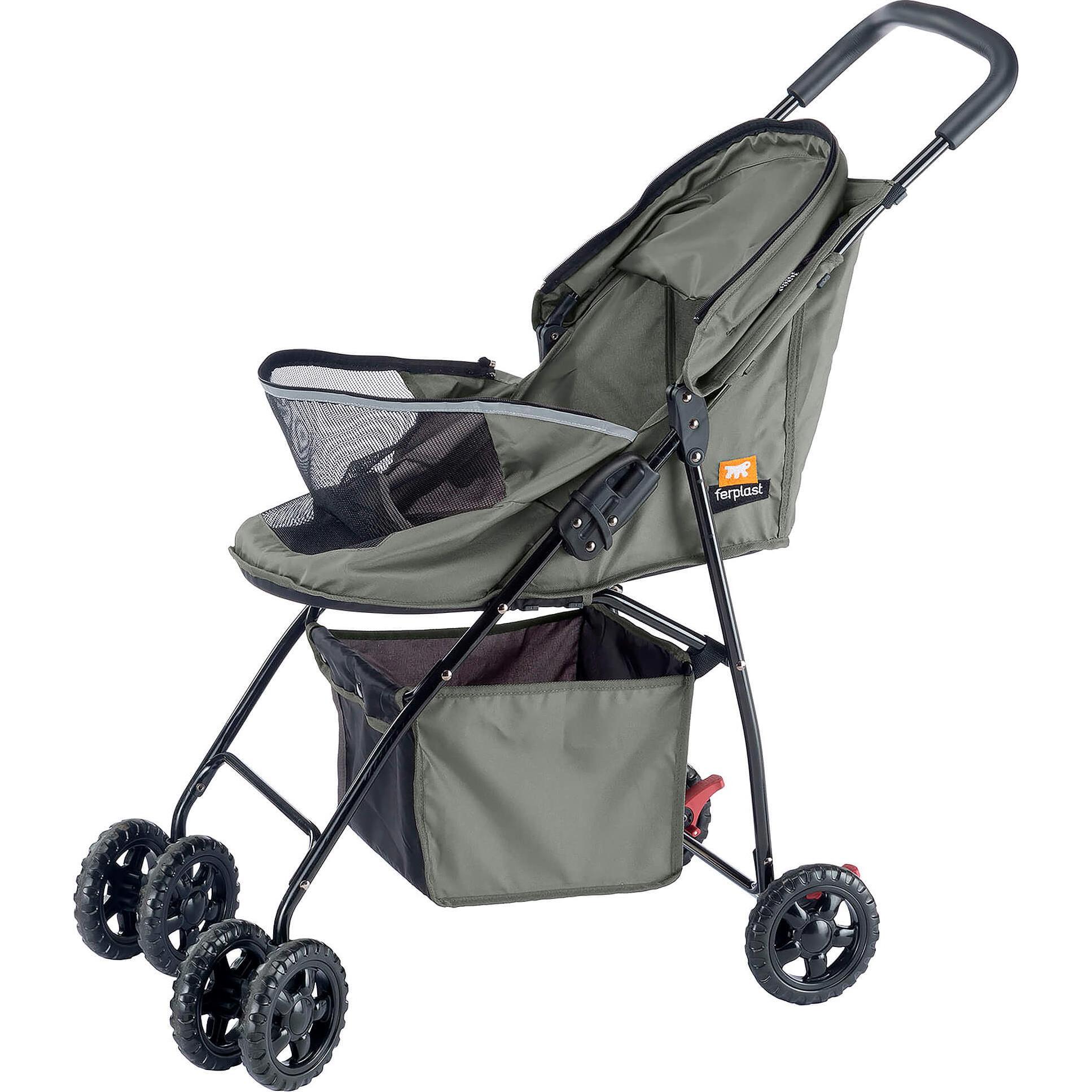 Ferplast Pousette pour petits chiens GLOBETROTTER, pousette pliable pour chiens de petite taille, chariot pour animaux maximum 9 kg, dessus pouvant être ouvert, entièrement pliable, équipée d'un panier et de roues, 80 x 42 x h 95 cm