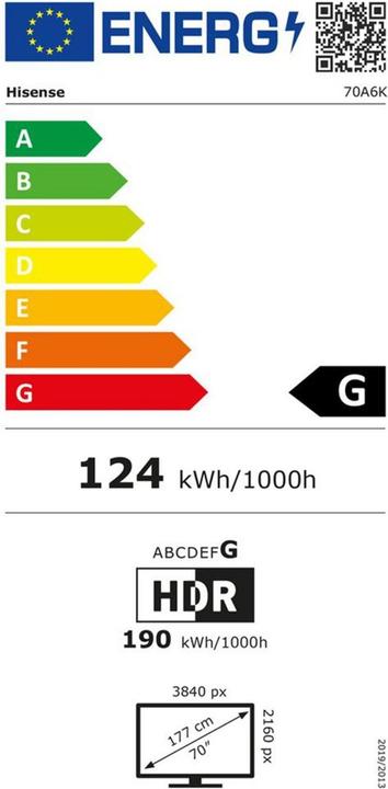 Energy Label Hisense 70A6K (70", LCD, LED, 4K, 2023)