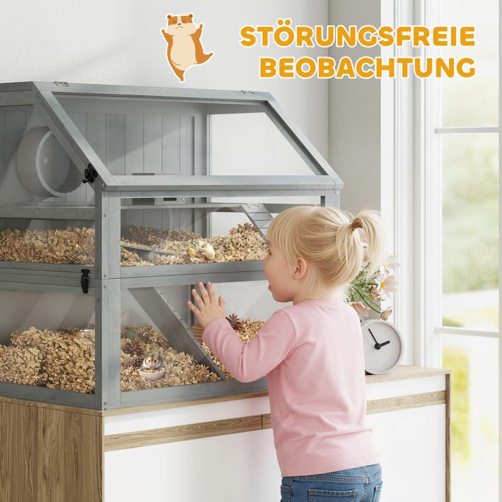 Image du produit PawHut Hamsterkäfig Tannenholz, Acryl Hellgrau