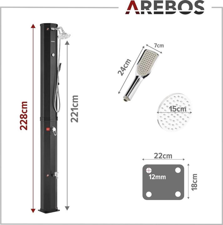Actual product image Arebos Solar shower