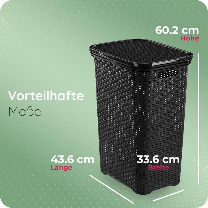 Actual product image Novaliv 3 Stück Rattan Wäschekorb mit Deckel 60L Schwarz, Wäschebox Set Wäscheeimer Wäschebehälter m (60 l)