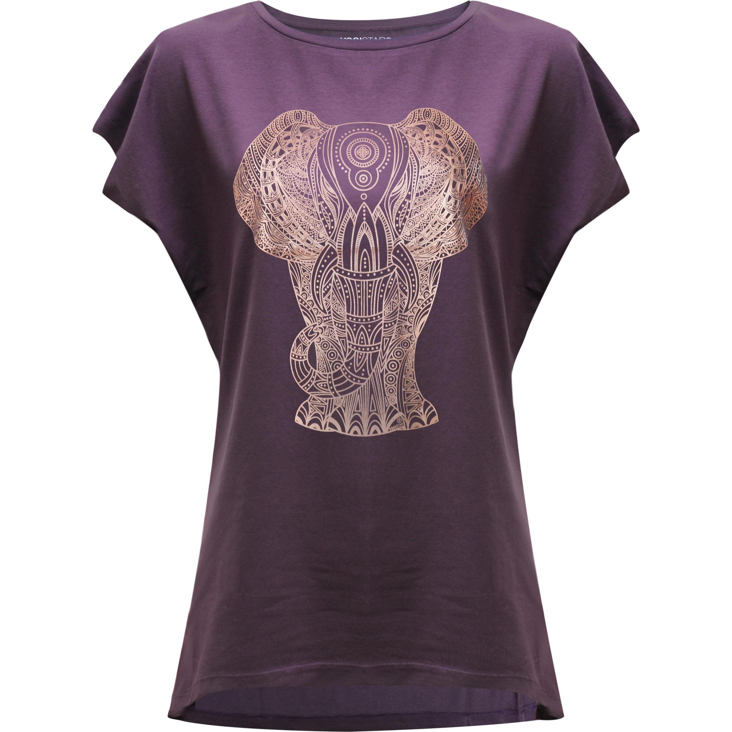Yogistar, Damen, Sportshirt, Yoga-T-Shirt Batwing Elephant - Berry/Copper (S), Violett, S